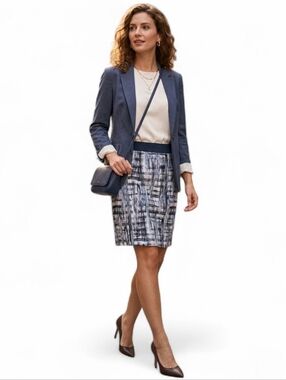 Pure Alfred Sung Abstract Plaid Pencil Skirt Cotton Size 12